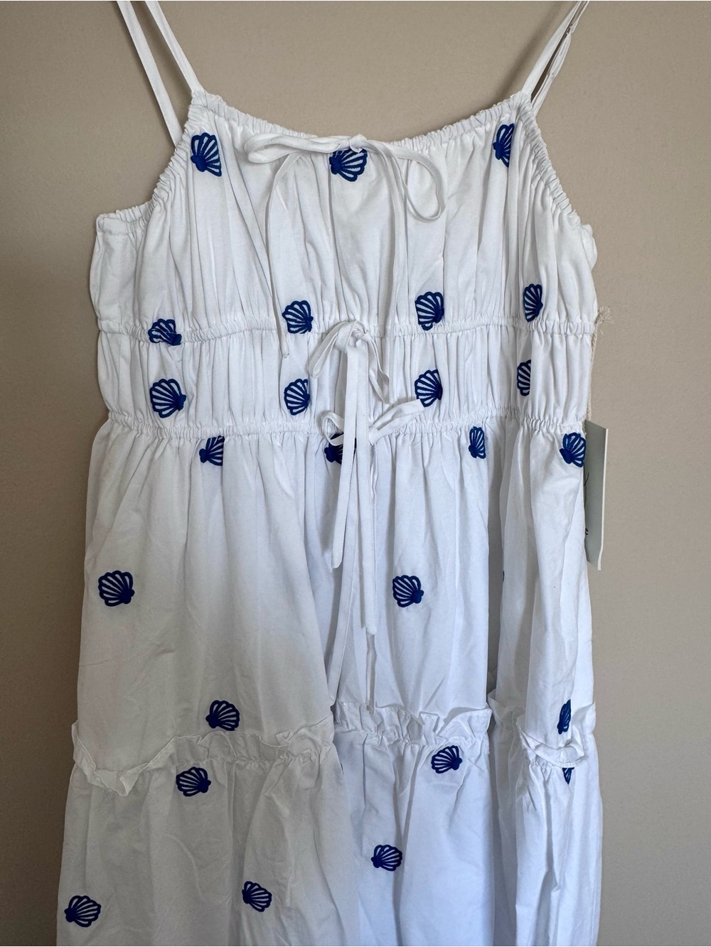 Joie White Midi Dress with Blue Shell Motif - Picture 3 of 10